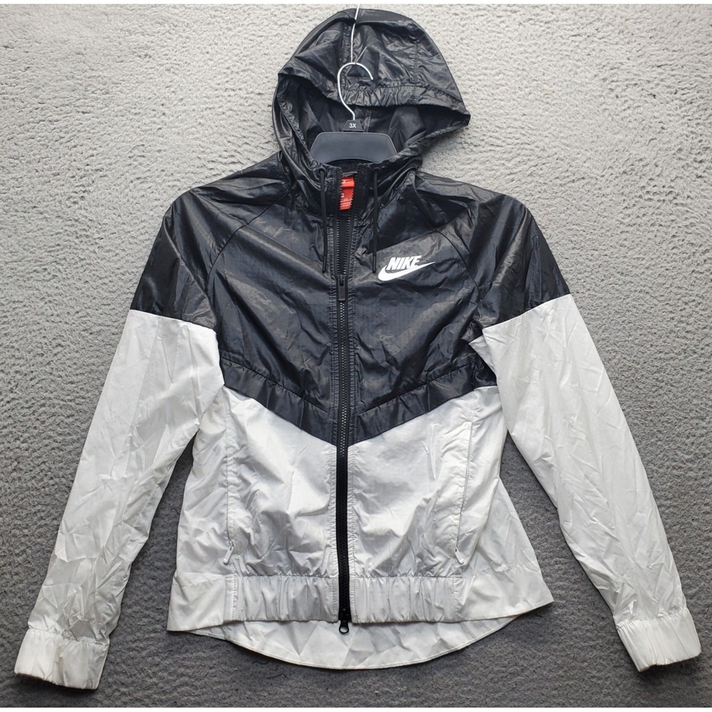 Nike Windbreaker Jacket Womens XS Multi Colorblock Long Sleeve Hooded Zip Up Y2K